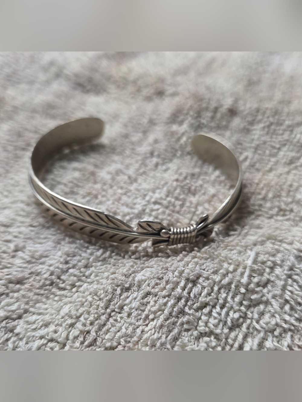 Jeff Largo Navajo Sterling Silver Feather Cuff Bracelet